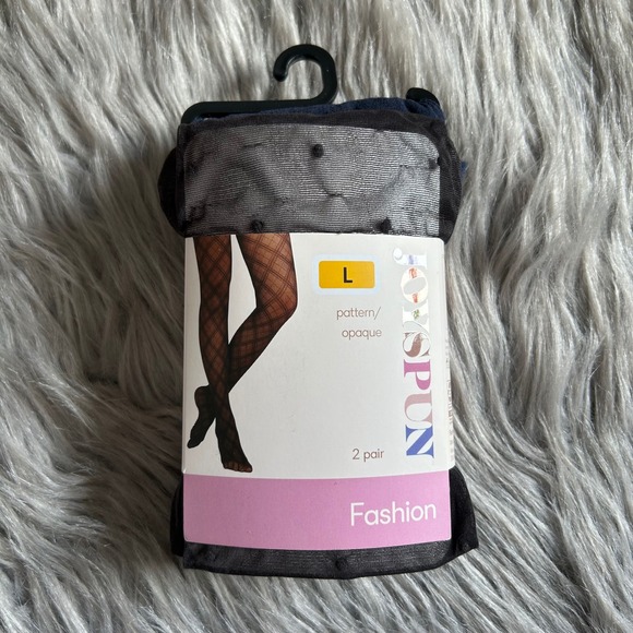 Joyspun Other - Joyspun High Waist Opaque Tights Womens Size Large Blue And Black Polka Dot